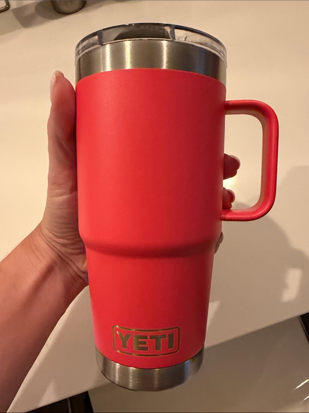 Yeti Hot Pink/Coral Travel Mug with Handle